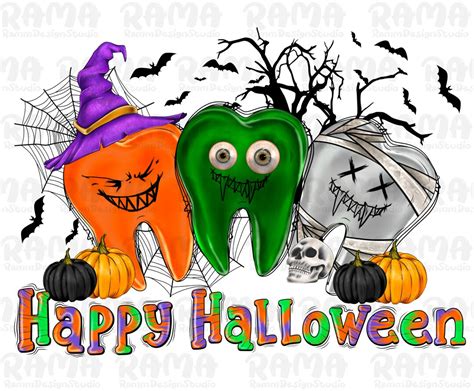 Happy Halloween Teeth Png Sublimation Design Ghost Pumpkin Mummy Clip