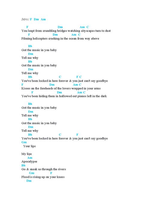 Apocalypse Chords Cigarettes After Sex CAS Intro F Dm Am F Dm Am C You Leapt From