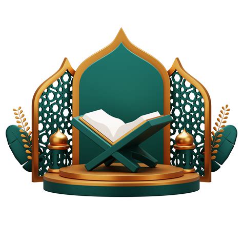 3d Render Of Holy Quran On Podium Display Suitable For Ramadan Mubarak Or Islamic Illustration