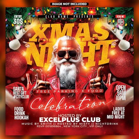 xmas night club celebration flyer  modern santa premium psd