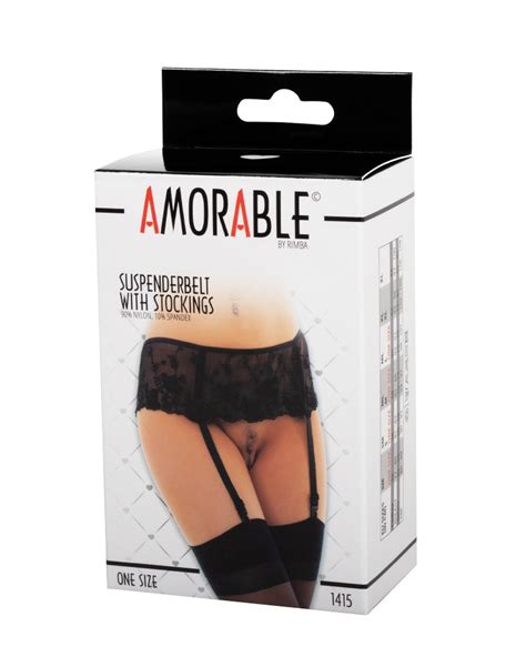 Amorable By Rimba Suspender Belt With Stockings One Size Black