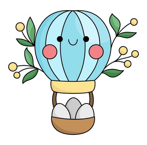 Vektor kawaii fliegender heißluftballon icon für kinder schöne oster