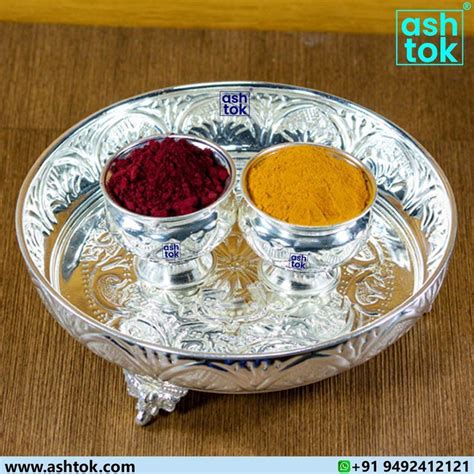 German Silver Pooja Set Handcrafted Platter Haldi Kum Kum Urli Diwali