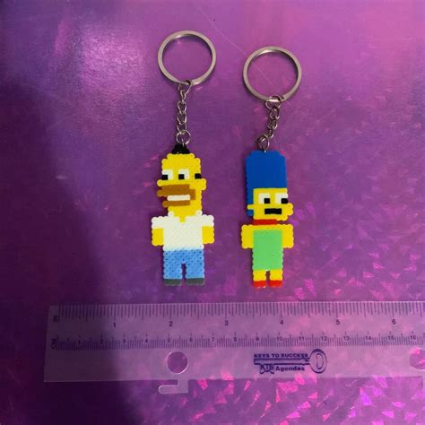 Homer Marge Simpson Mini Perler Hama Beads Keychain Fuse Etsy Hong Kong