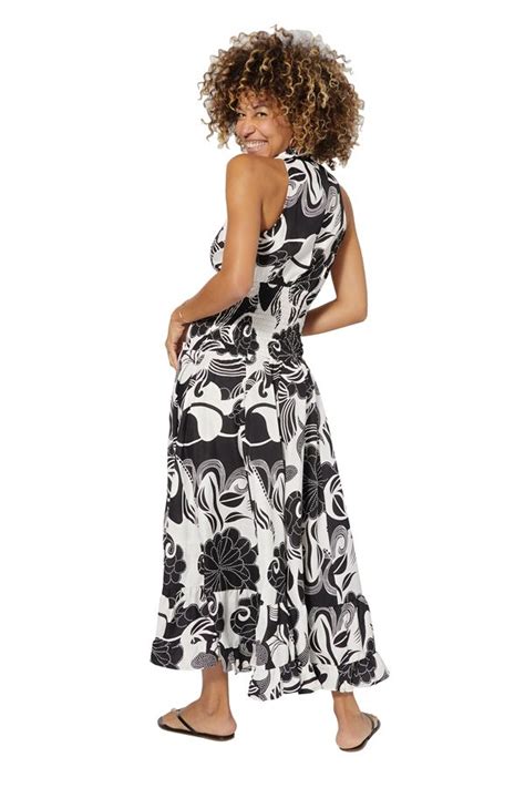 Robe Longue Chic Noir Et Blanc Mega Fleurs Andr S