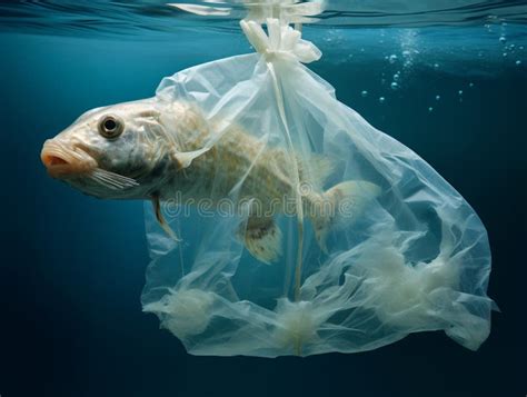 Big Fish Trapped In A Plastic Bag Due To Ocean Pollution Stock