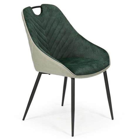 Chaise de salle à manger en velours vert avec pieds en acier noir