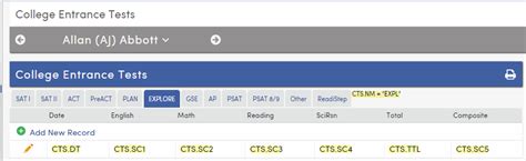 College Entrance Tests Tables And Fields Aeries Software