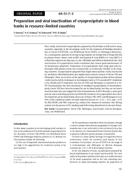 (PDF) Preparation and viral inactivation of cryoprecipitate in blood banks in resource-limited ...