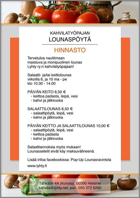 Menu At Pop Up Lounasravintola Restaurant Helsinki