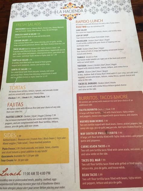 Menu At La Hacienda Restaurant Dover S Bay Rd