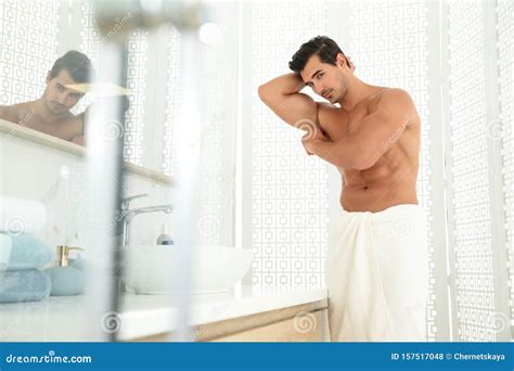 Handsome Young Man Applying Deodorant Stock Photo Image Of Body