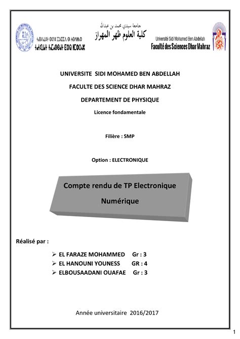 SOLUTION Tp Compte Rendue Electronique Numerique Studypool