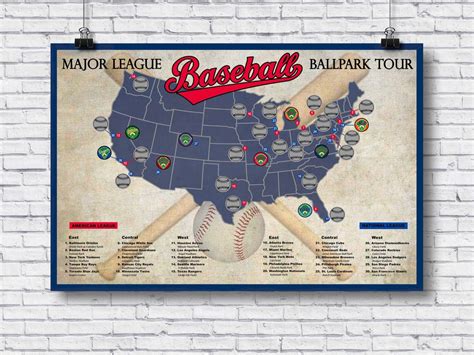 Pro Baseball Stadium Scratch Off Tour Map 12x18 Ballpark Stadium Tracker Checklist Baseball