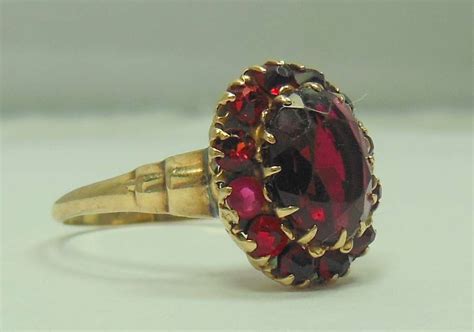 Antique K Yellow Gold Red Garnet Cocktail Ring Cttw No Reserve Ebay