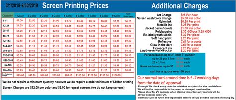 Screen Printing Price List Template - Printable Templates