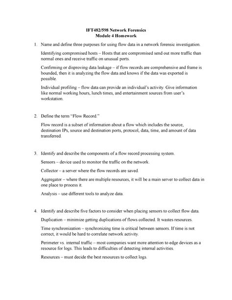 IFT482 589 Network Forensics Module 4 Homework Assignment IFT482 598