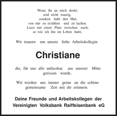 Traueranzeigen Von Christiane Unbekannt Trauer In NRW De