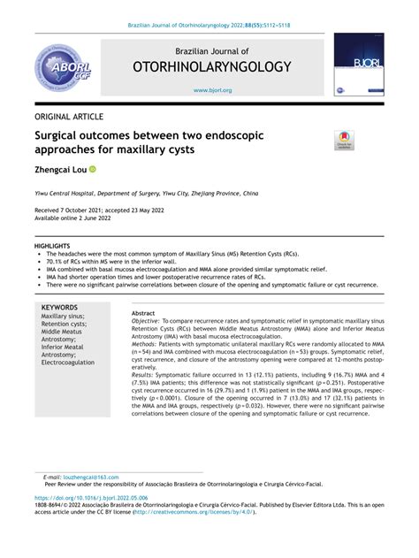 Pdf Surgical Outcomes Between Two Endoscopic Approaches For Maxillary