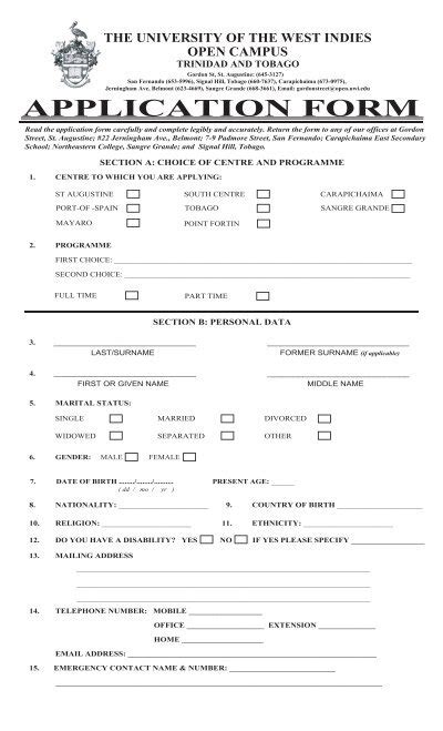 Application Form Open Campus Uwi Edu