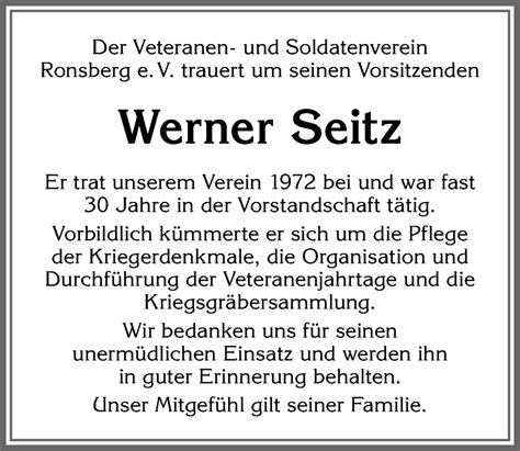 Traueranzeigen von Werner Seitz Allgäuer Zeitung