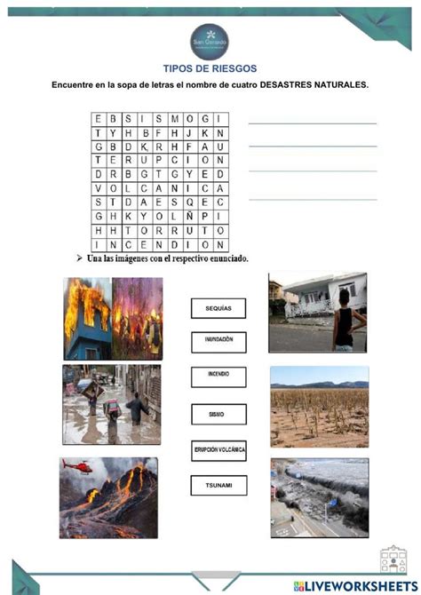 Tipos De Riesgo Desastres Naturales Worksheet Natural Disasters