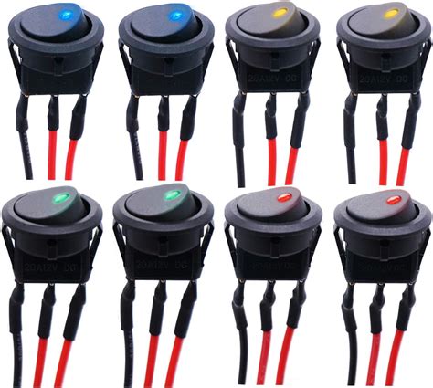 8PCS Rocker Switch Car Switch 12V With LED Light Mini Toggle Switch On