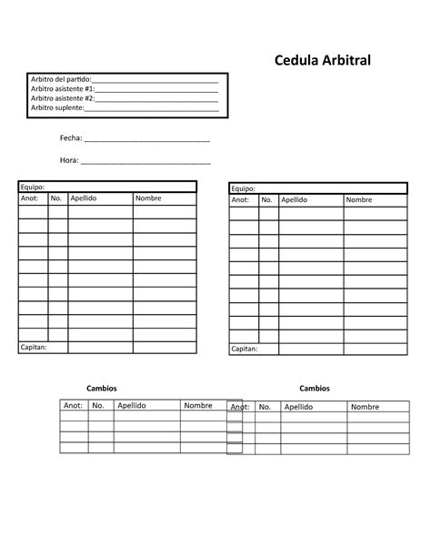Cedula-arbitral - Cédula para arbitraje y buen control de partidos