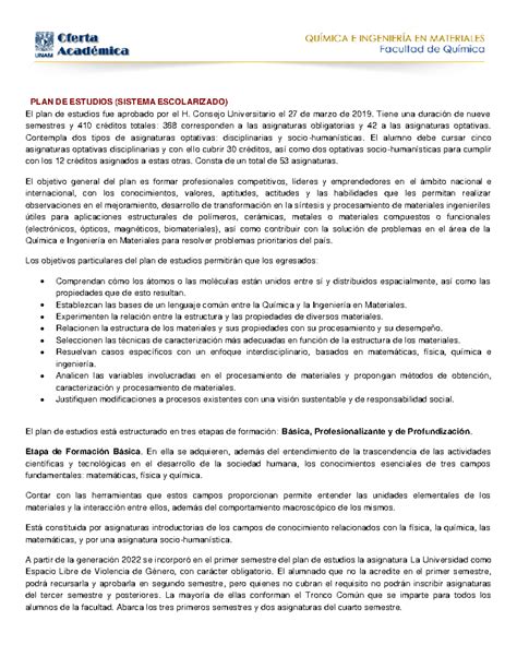 Qu Ing Matfq Plan Estudios 19 Plan De Estudios Sistema Escolarizado