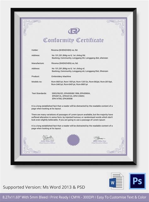 Conformance Certificates Psd Word Ai Indesign Design Trends