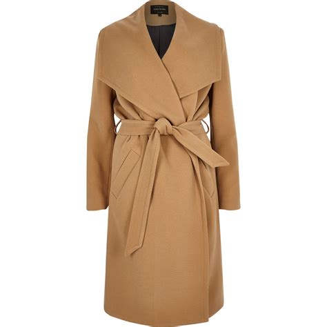 River Island Camel Belted Robe Coat In Brown Lyst