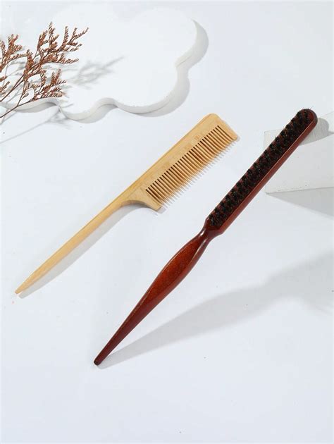 Wooden Bristle Teasing Brush Set 2pcs Teasing Comb With Rat Tail Pick For Hair Sectioning Rat