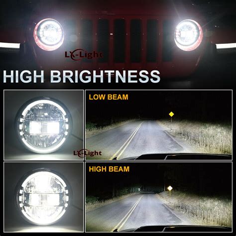 7 Inch Round Halo Led Headlights Hi Lo For Jeep Wrangler JK LJ TJ JL