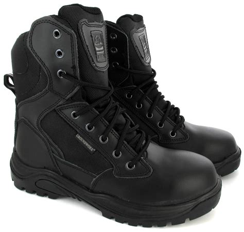 MENS SWAT MILITARY COMBAT POLICE WORK ARMY SAFETY BOOTS BLACK LEATHER