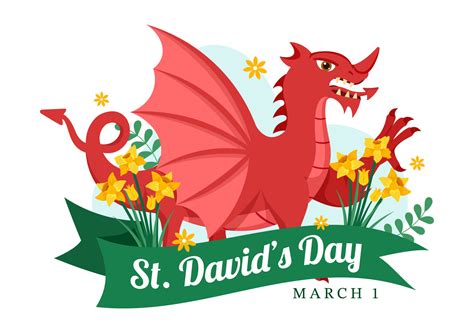 Happy St David S Day On March 1 Illustration With Welsh Dragons And