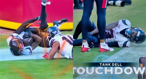 Video Texans Wr Tank Dell Gets His Leg Gruesomely Snapped In Half By