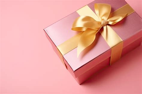 Premium AI Image Gift Box With Golden Satin Ribbon And Bow On Pink