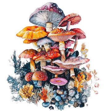 Colorful Mushroom Painting With Edible Varieties Painting Orange