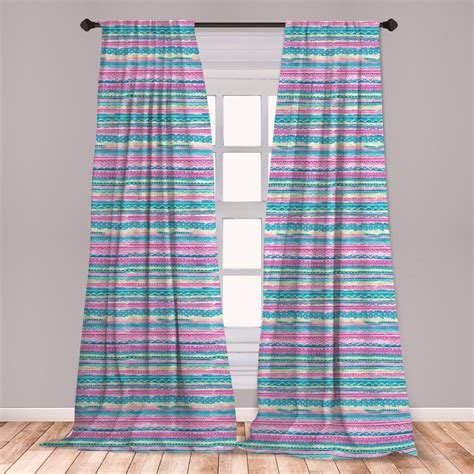 Tribal Curtains 2 Panels Set Watercolor Tie Dye Effect Artwork Stripes Aquatic Theme Bohemian