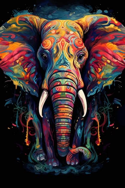 Elefante De Colores Brillantes Con Colmillos Y Colmillos Sobre Un Fondo