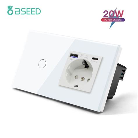 Bseed Touch Switch 123gang 1way With Eu Standard Socket 20w Fast Charge Type C Ubs Interface