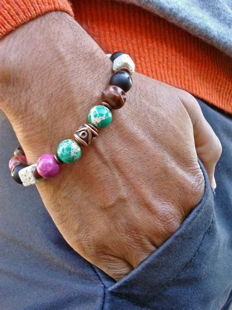 Men S Spiritual Fortune Bracelet With Matte Onyx And Imperial Jasper