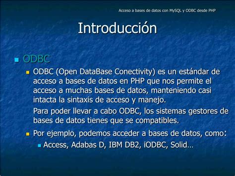 Ppt Acceso A Bases De Datos Con Mysql Y Odbc Desde Php Powerpoint