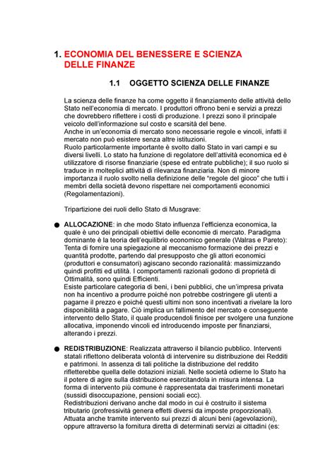 Economia DEL Benessere E Scienza Delle Finanze 1 DEL BENESSERE E