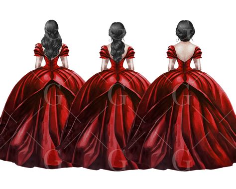 Red Princess Dress Clipart Watercolor Ball Gown Bridesmaid Dresses