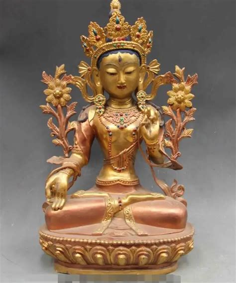 S China Bronze Copper Gild Painted White Tara Kwan Yin Guan Yin