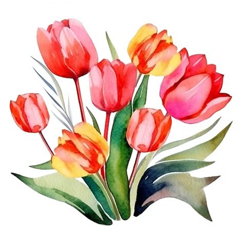 Premium Photo Watercolor Tulip On White Background