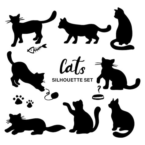 Conjunto De Silueta De Gatos Negros Ilustración Vectorial Vector Premium