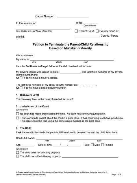 Texas Printable Termination Of Parental Rights Form Printable Word