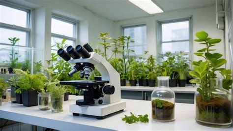 Premium Photo Botany Laboratory With Plants And Microscopes